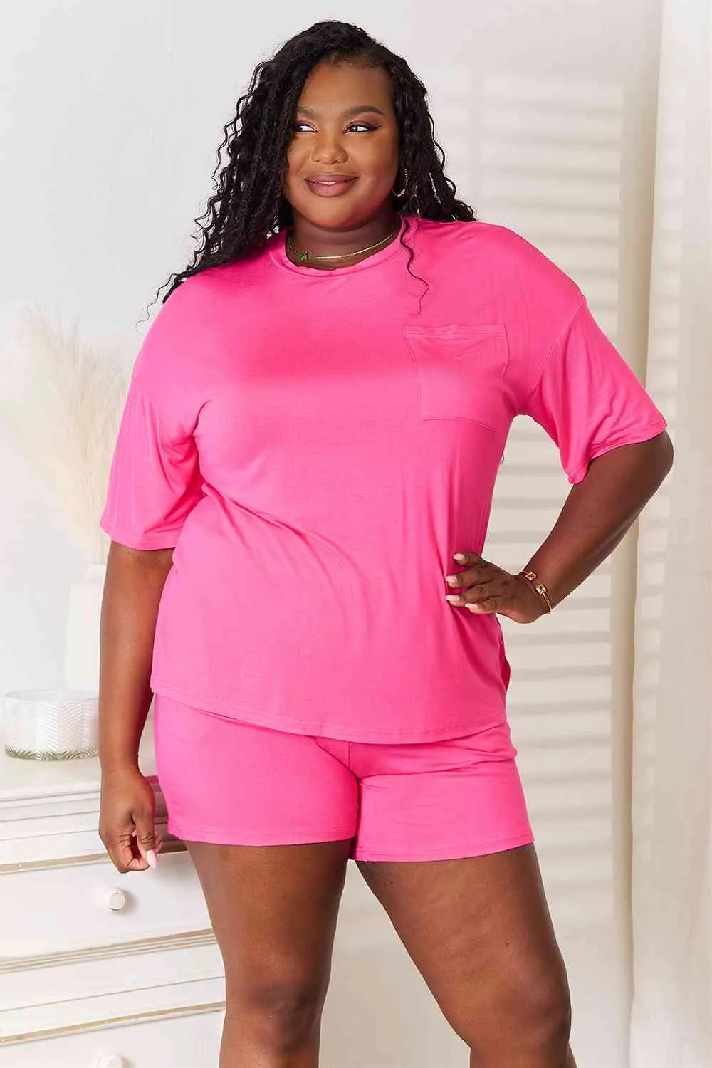 Felicia Basic Bae Full Size Soft Rayon Half Sleeve Top and Shorts Set