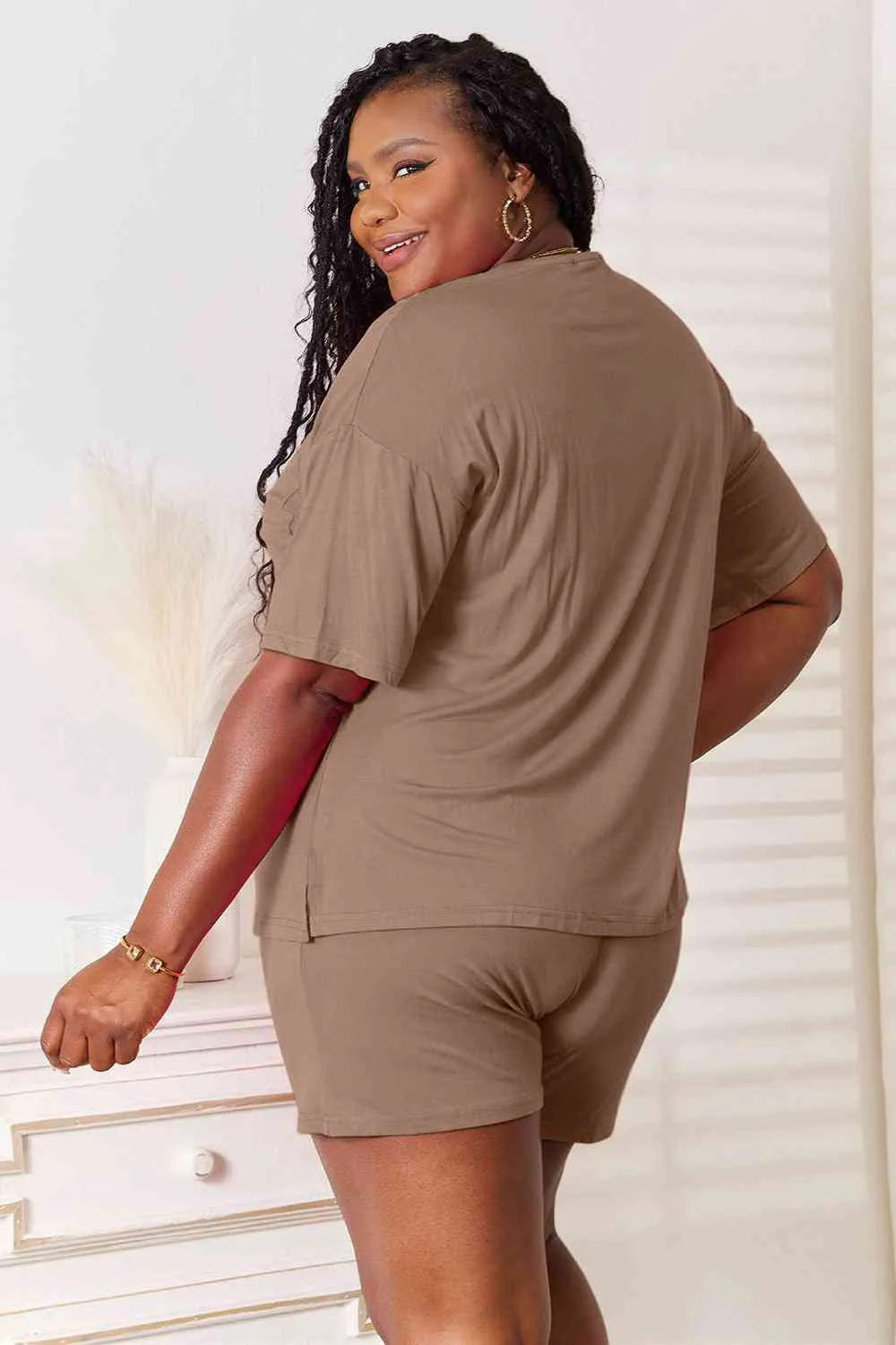 Felicia Basic Bae Full Size Soft Rayon Half Sleeve Top and Shorts Set