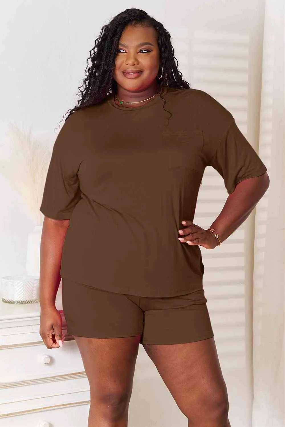 Felicia Basic Bae Full Size Soft Rayon Half Sleeve Top and Shorts Set