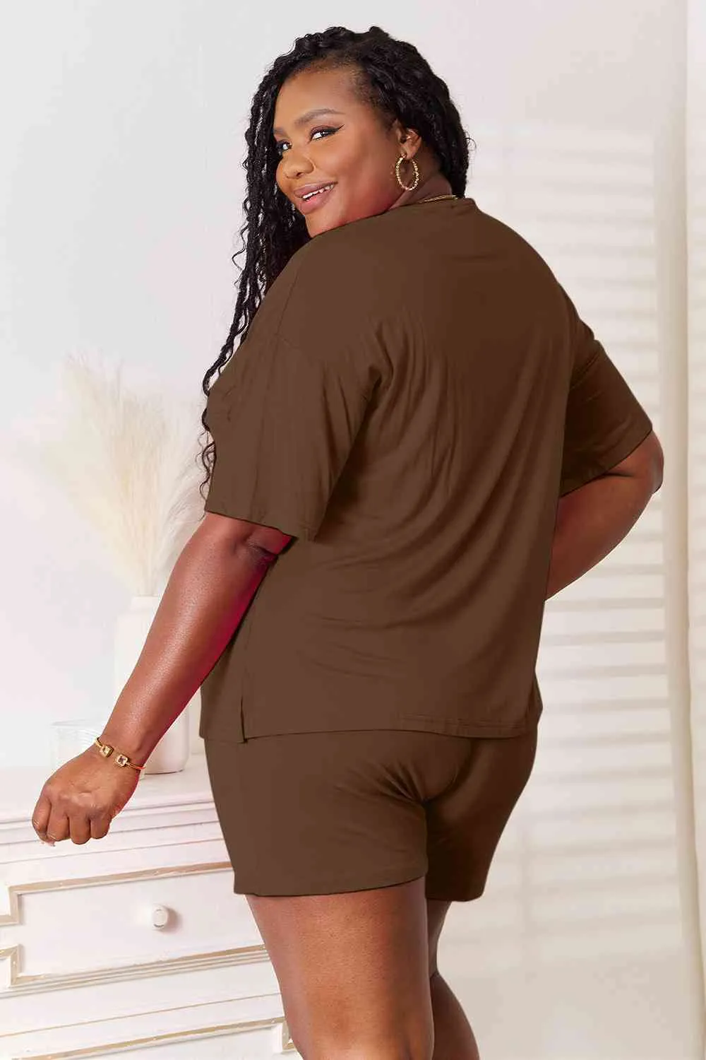 Felicia Basic Bae Full Size Soft Rayon Half Sleeve Top and Shorts Set