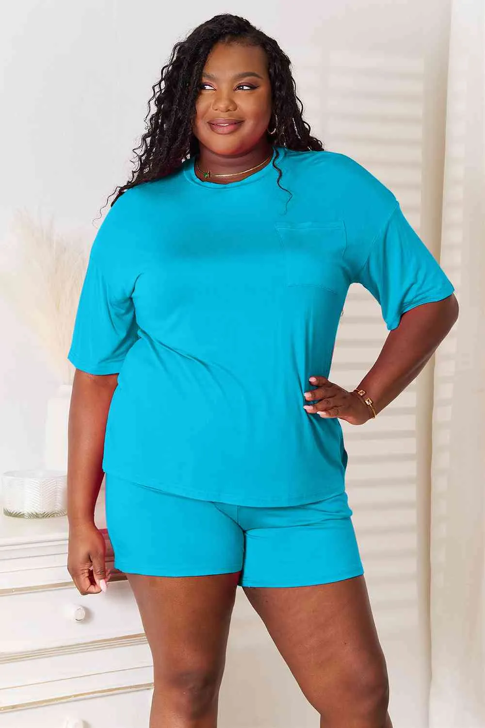 Felicia Basic Bae Full Size Soft Rayon Half Sleeve Top and Shorts Set
