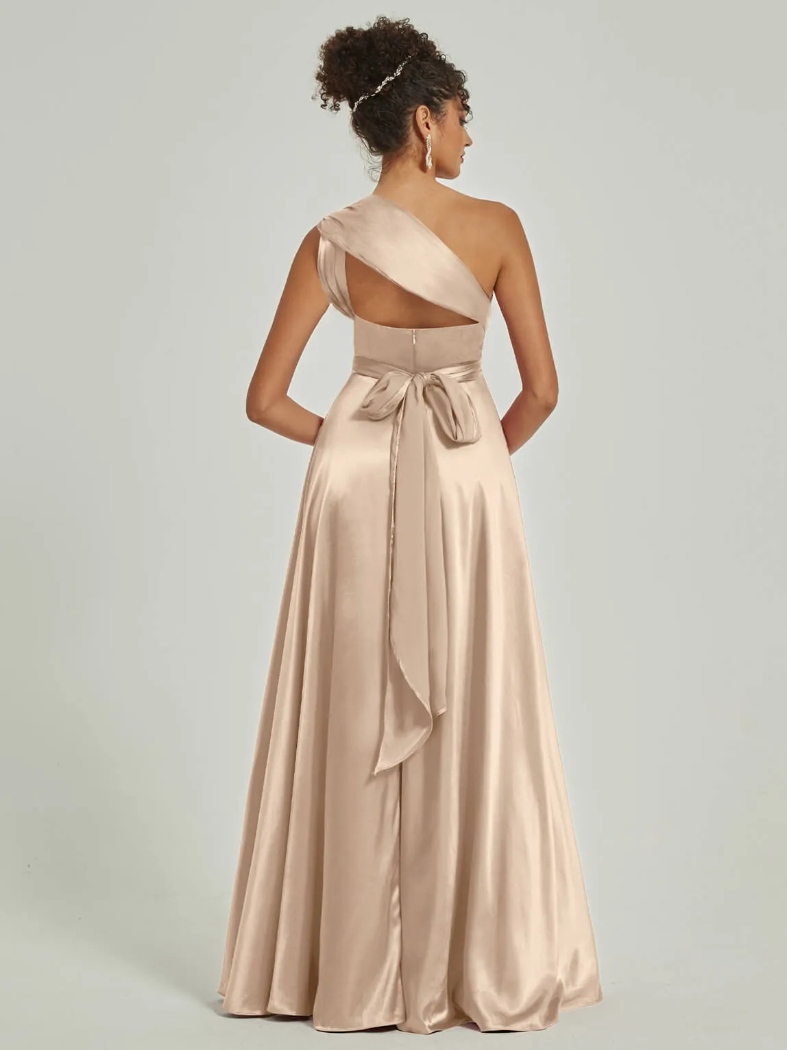 [Final Sale] Champagne Satin Convertible Bridesmaid Dress Multi Ways Wrap A-Line Gowns