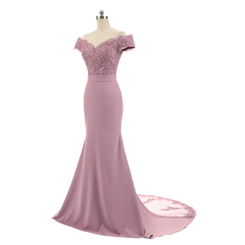 [Final Sale] Cornflower Blue Beaded Lace Mermaid Bridesmaid Dresses Party Gowns