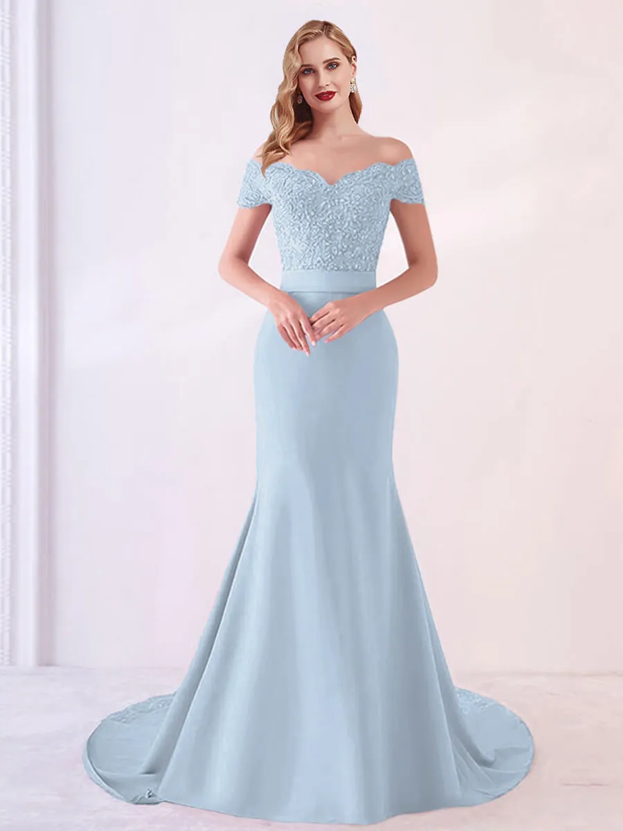 [Final Sale] Cornflower Blue Beaded Lace Mermaid Bridesmaid Dresses Party Gowns
