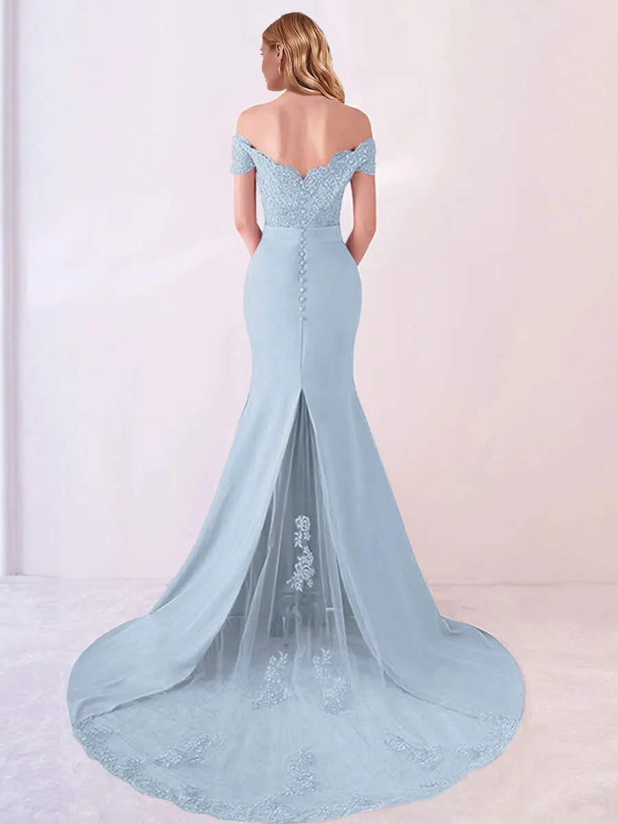 [Final Sale] Cornflower Blue Beaded Lace Mermaid Bridesmaid Dresses Party Gowns