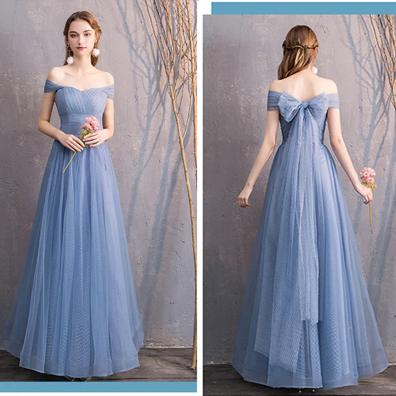 [Final Sale] Illusion Sweetheart Off Shoulder Multi Ways Dusty Blue Bridesmaid Dresses