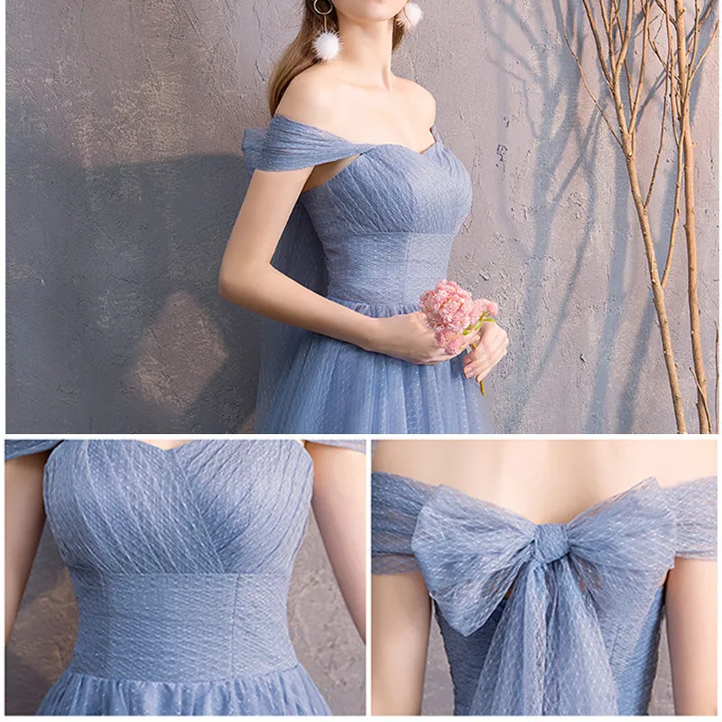 [Final Sale] Illusion Sweetheart Off Shoulder Multi Ways Dusty Blue Bridesmaid Dresses