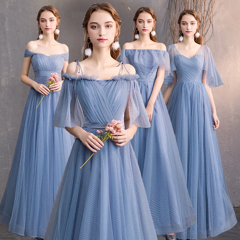 [Final Sale] Illusion Sweetheart Off Shoulder Multi Ways Dusty Blue Bridesmaid Dresses