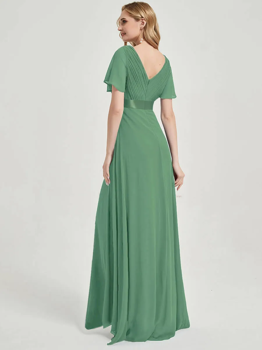 [Final Sale] Moss Green Ruffle Pleated A-Line Floor-Length Bridesmaid Dresses