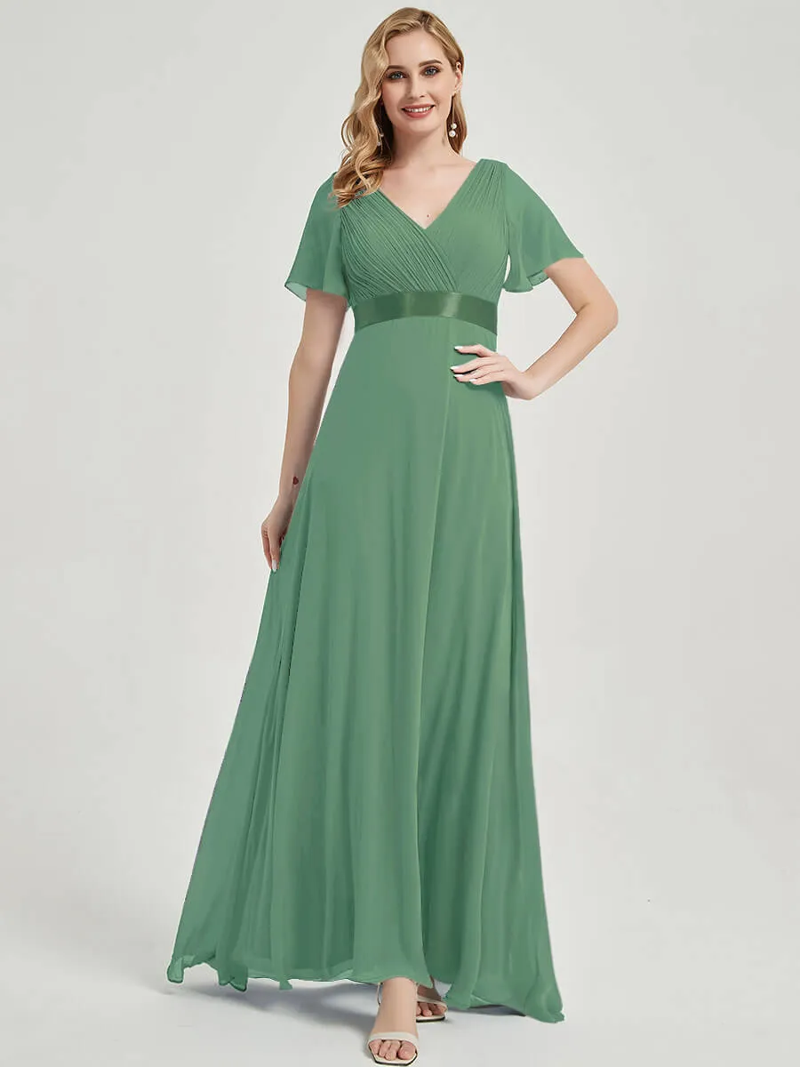 [Final Sale] Moss Green Ruffle Pleated A-Line Floor-Length Bridesmaid Dresses