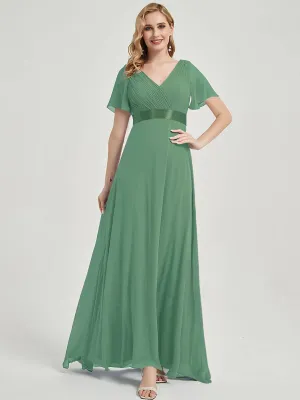 [Final Sale] Moss Green Ruffle Pleated A-Line Floor-Length Bridesmaid Dresses