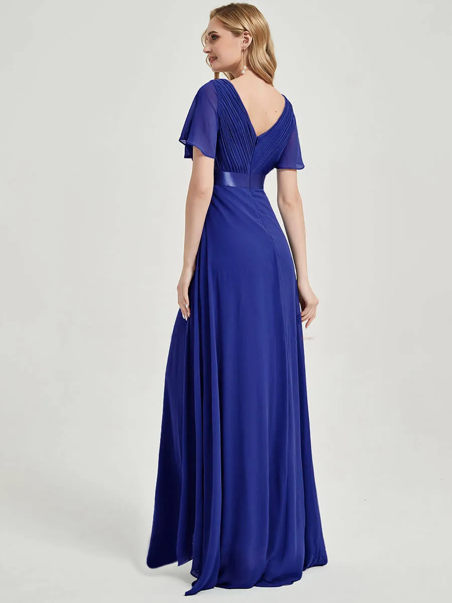 [Final Sale] Sapphire Blue Ruffle Pleated Bridesmaid Dresses for Beach Wedding