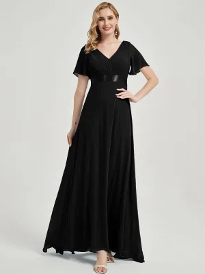 [Final Sale] Short Sleeve A-Line Black Chiffon Bridesmaid Dresses for Wedding Party
