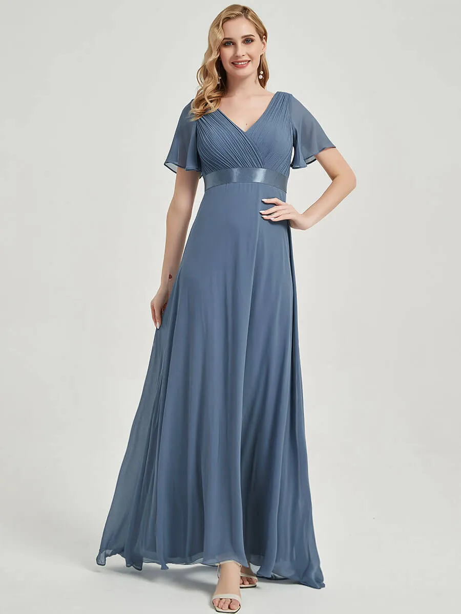 [Final Sale] Short Sleeve A-Line Black Chiffon Bridesmaid Dresses for Wedding Party