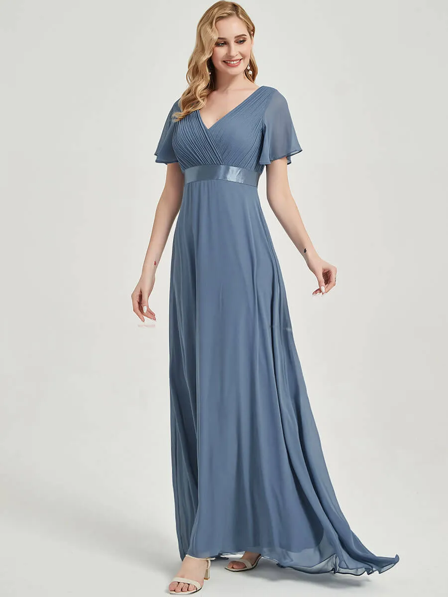 [Final Sale] Short Sleeve A-Line Black Chiffon Bridesmaid Dresses for Wedding Party