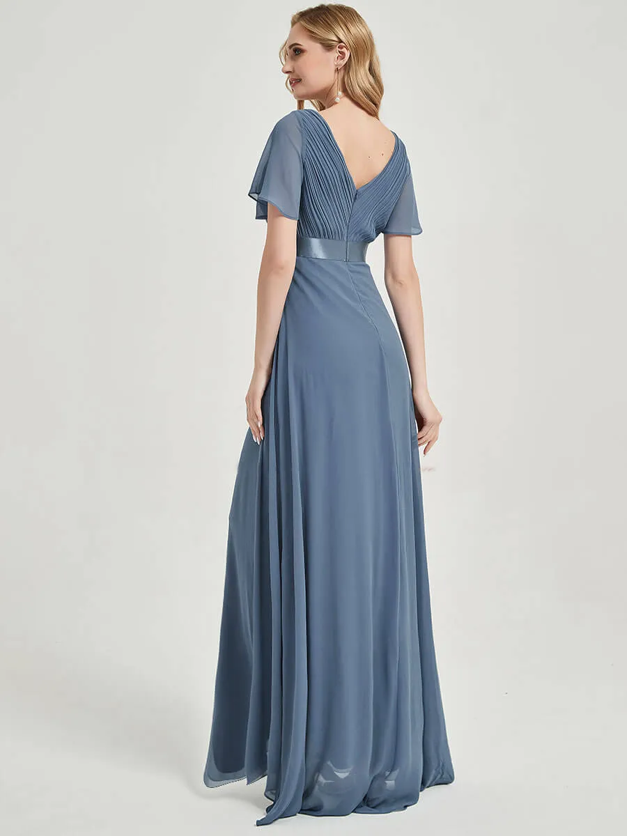 [Final Sale] Short Sleeve A-Line Black Chiffon Bridesmaid Dresses for Wedding Party