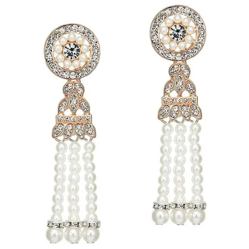 Flapper Gatsby Earrings, 20's rhinestone pearls art deco, 1920's earrings, Bridal, earrings, earrings, vintage, retro