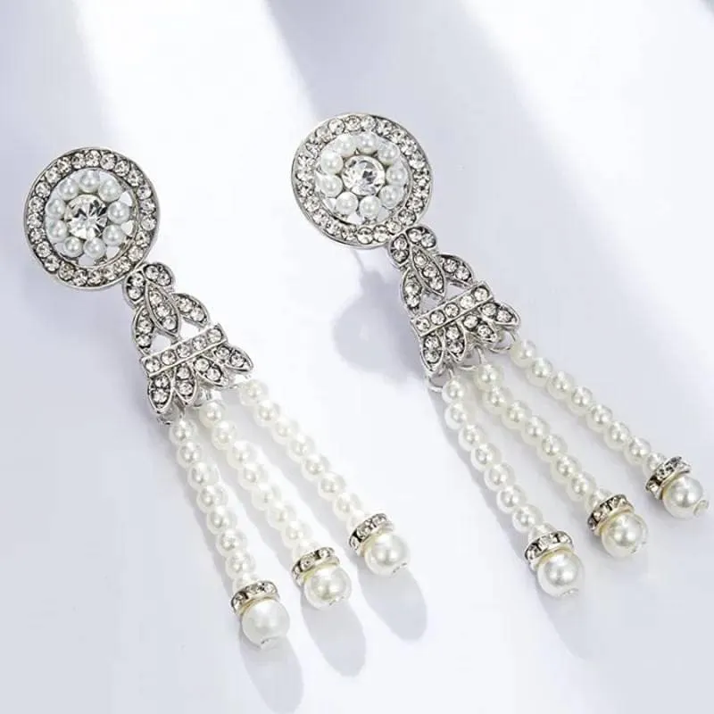 Flapper Gatsby Earrings, 20's rhinestone pearls art deco, 1920's earrings, Bridal, earrings, earrings, vintage, retro