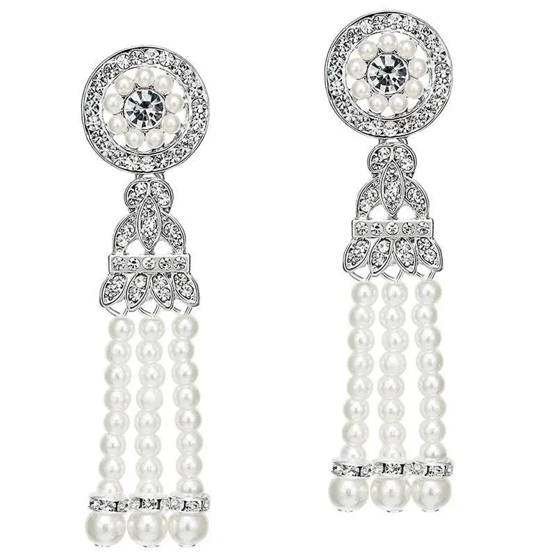 Flapper Gatsby Earrings, 20's rhinestone pearls art deco, 1920's earrings, Bridal, earrings, earrings, vintage, retro