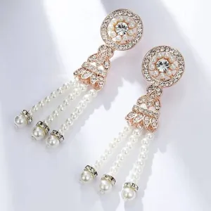 Flapper Gatsby Earrings, 20's rhinestone pearls art deco, 1920's earrings, Bridal, earrings, earrings, vintage, retro
