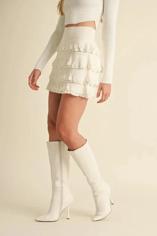 Flirt Factor Knit Ruffle Mini Skirt - By Mabel