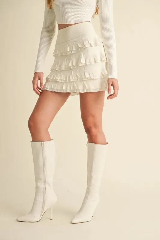 Flirt Factor Knit Ruffle Mini Skirt - By Mabel