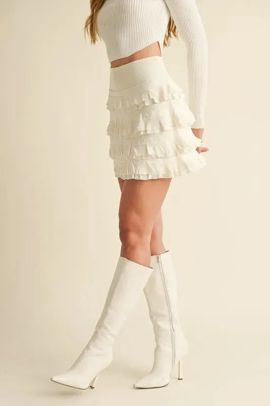 Flirt Factor Knit Ruffle Mini Skirt - By Mabel