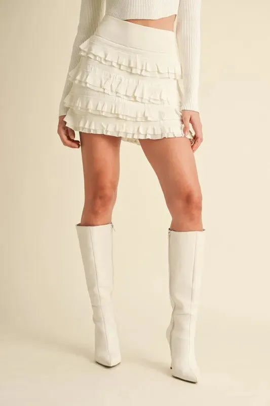 Flirt Factor Knit Ruffle Mini Skirt - By Mabel