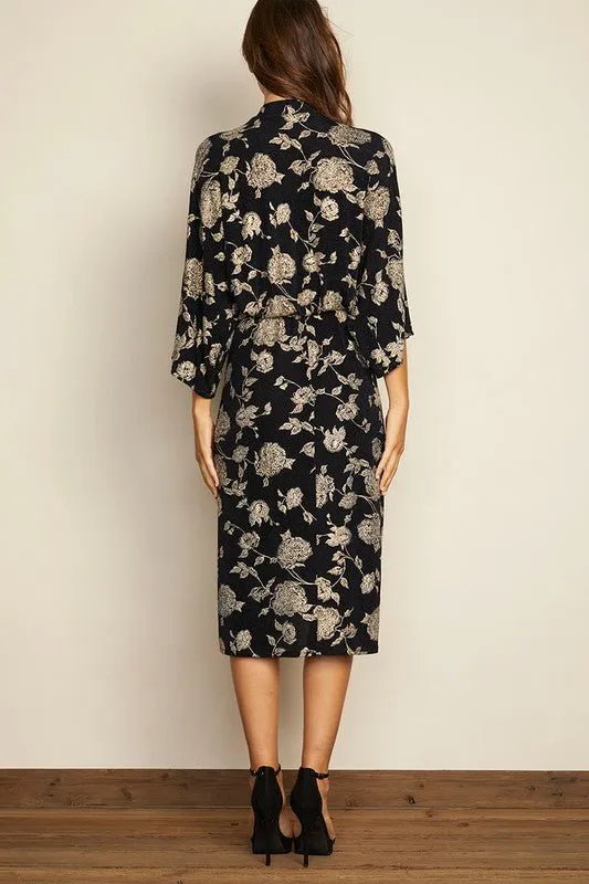 Floral Plunging Midi Dress