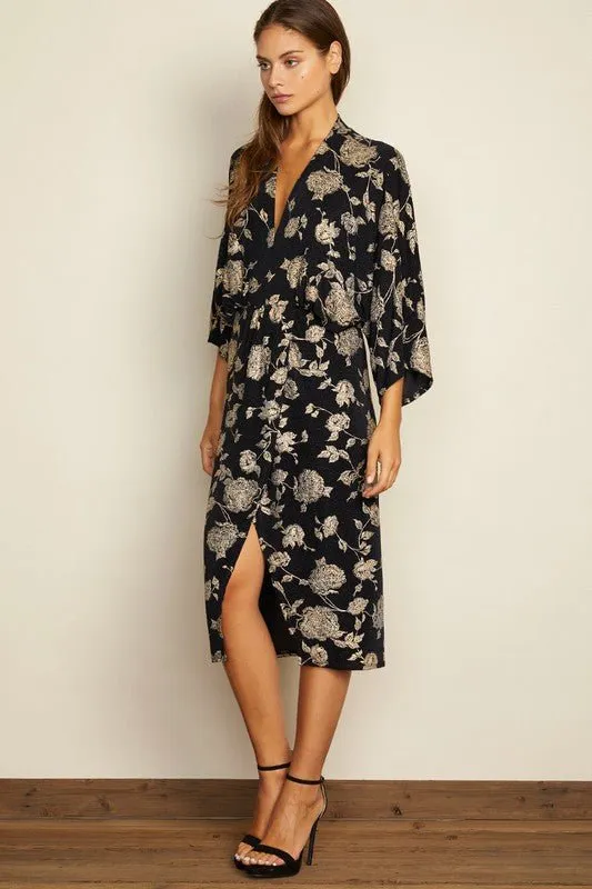 Floral Plunging Midi Dress