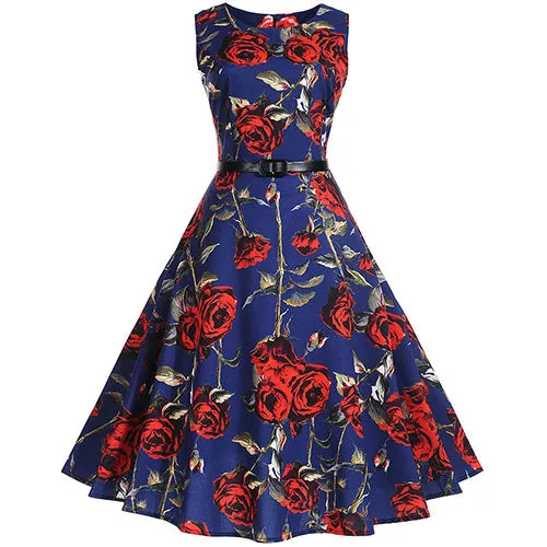 Floral Print Vintage Dress Women Retro PinUp Tutu Dresses Hepburn 50s 60s Rockabilly Robe feminino Vestidos Swing dresses S~3XL