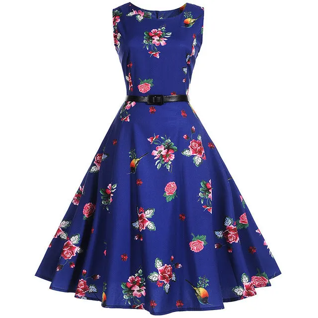 Floral Print Vintage Dress Women Retro PinUp Tutu Dresses Hepburn 50s 60s Rockabilly Robe feminino Vestidos Swing dresses S~3XL