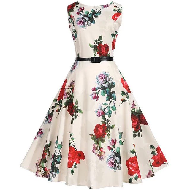 Floral Print Vintage Dress Women Retro PinUp Tutu Dresses Hepburn 50s 60s Rockabilly Robe feminino Vestidos Swing dresses S~3XL