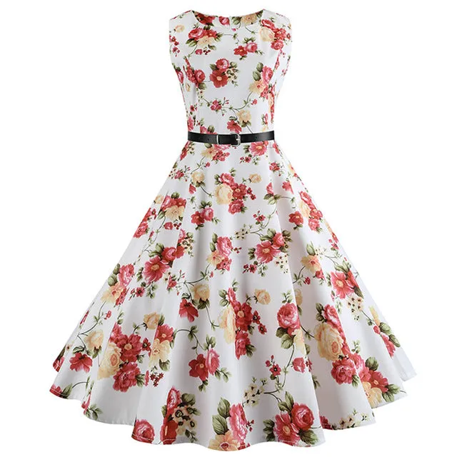 Floral Print Vintage Dress Women Retro PinUp Tutu Dresses Hepburn 50s 60s Rockabilly Robe feminino Vestidos Swing dresses S~3XL