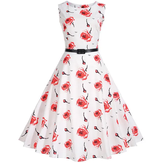 Floral Print Vintage Dress Women Retro PinUp Tutu Dresses Hepburn 50s 60s Rockabilly Robe feminino Vestidos Swing dresses S~3XL