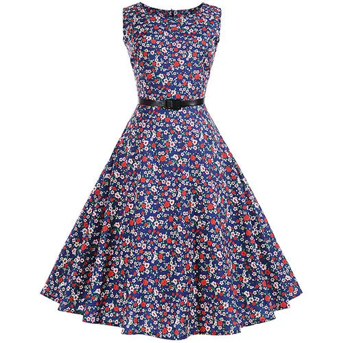 Floral Print Vintage Dress Women Retro PinUp Tutu Dresses Hepburn 50s 60s Rockabilly Robe feminino Vestidos Swing dresses S~3XL