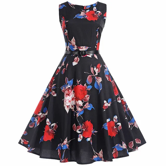 Floral Print Vintage Dress Women Retro PinUp Tutu Dresses Hepburn 50s 60s Rockabilly Robe feminino Vestidos Swing dresses S~3XL