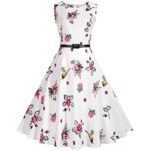 Floral Print Vintage Dress Women Retro PinUp Tutu Dresses Hepburn 50s 60s Rockabilly Robe feminino Vestidos Swing dresses S~3XL