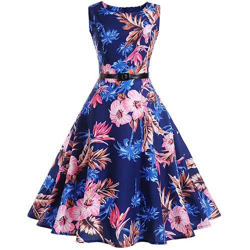 Floral Print Vintage Dress Women Retro PinUp Tutu Dresses Hepburn 50s 60s Rockabilly Robe feminino Vestidos Swing dresses S~3XL
