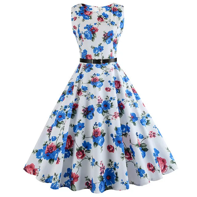Floral Print Vintage Dress Women Retro PinUp Tutu Dresses Hepburn 50s 60s Rockabilly Robe feminino Vestidos Swing dresses S~3XL