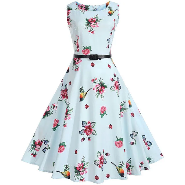 Floral Print Vintage Dress Women Retro PinUp Tutu Dresses Hepburn 50s 60s Rockabilly Robe feminino Vestidos Swing dresses S~3XL