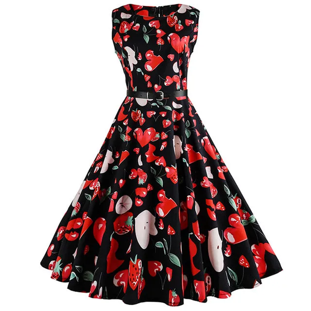 Floral Print Vintage Dress Women Retro PinUp Tutu Dresses Hepburn 50s 60s Rockabilly Robe feminino Vestidos Swing dresses S~3XL