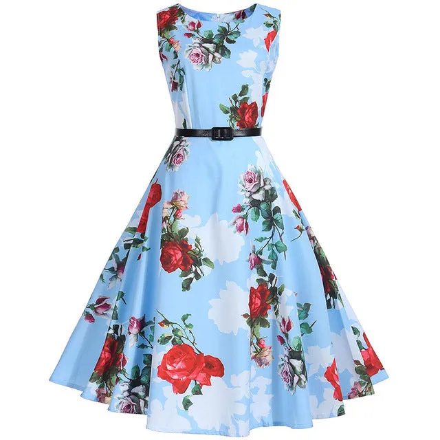 Floral Print Vintage Dress Women Retro PinUp Tutu Dresses Hepburn 50s 60s Rockabilly Robe feminino Vestidos Swing dresses S~3XL