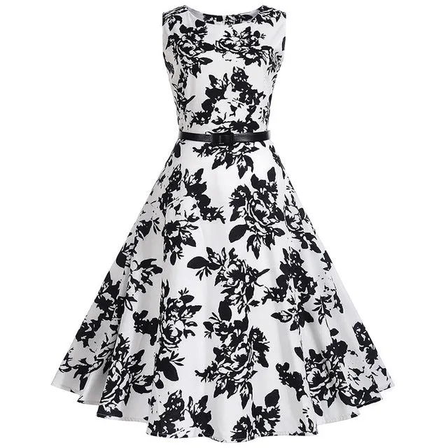 Floral Print Vintage Dress Women Retro PinUp Tutu Dresses Hepburn 50s 60s Rockabilly Robe feminino Vestidos Swing dresses S~3XL