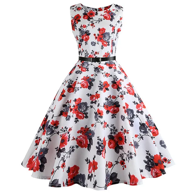 Floral Print Vintage Dress Women Retro PinUp Tutu Dresses Hepburn 50s 60s Rockabilly Robe feminino Vestidos Swing dresses S~3XL