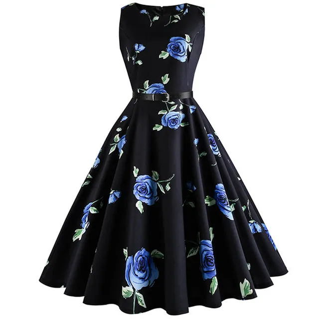 Floral Print Vintage Dress Women Retro PinUp Tutu Dresses Hepburn 50s 60s Rockabilly Robe feminino Vestidos Swing dresses S~3XL