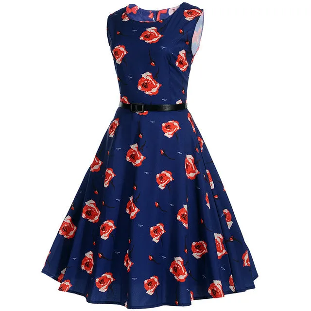 Floral Print Vintage Dress Women Retro PinUp Tutu Dresses Hepburn 50s 60s Rockabilly Robe feminino Vestidos Swing dresses S~3XL