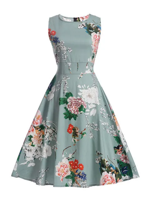 Floral Print Vintage Dress Women Retro PinUp Tutu Dresses Hepburn 50s 60s Rockabilly Robe feminino Vestidos Swing dresses S~3XL