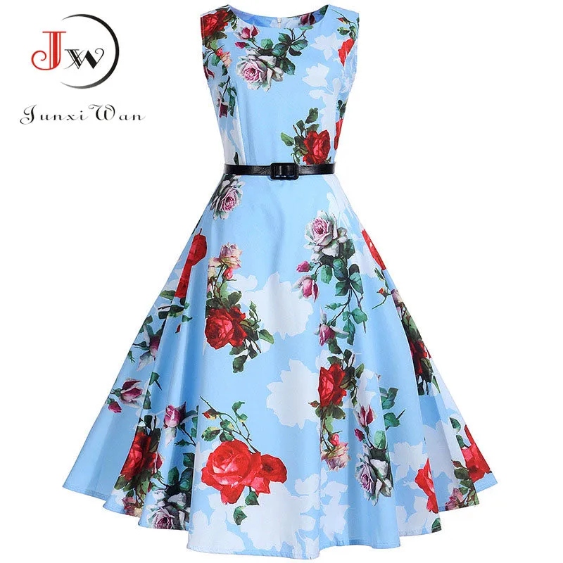 Floral Print Vintage Dress Women Retro PinUp Tutu Dresses Hepburn 50s 60s Rockabilly Robe feminino Vestidos Swing dresses S~3XL