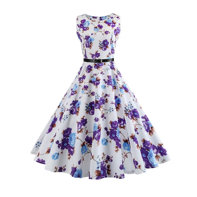 Floral Print Vintage Dress Women Retro PinUp Tutu Dresses Hepburn 50s 60s Rockabilly Robe feminino Vestidos Swing dresses S~3XL